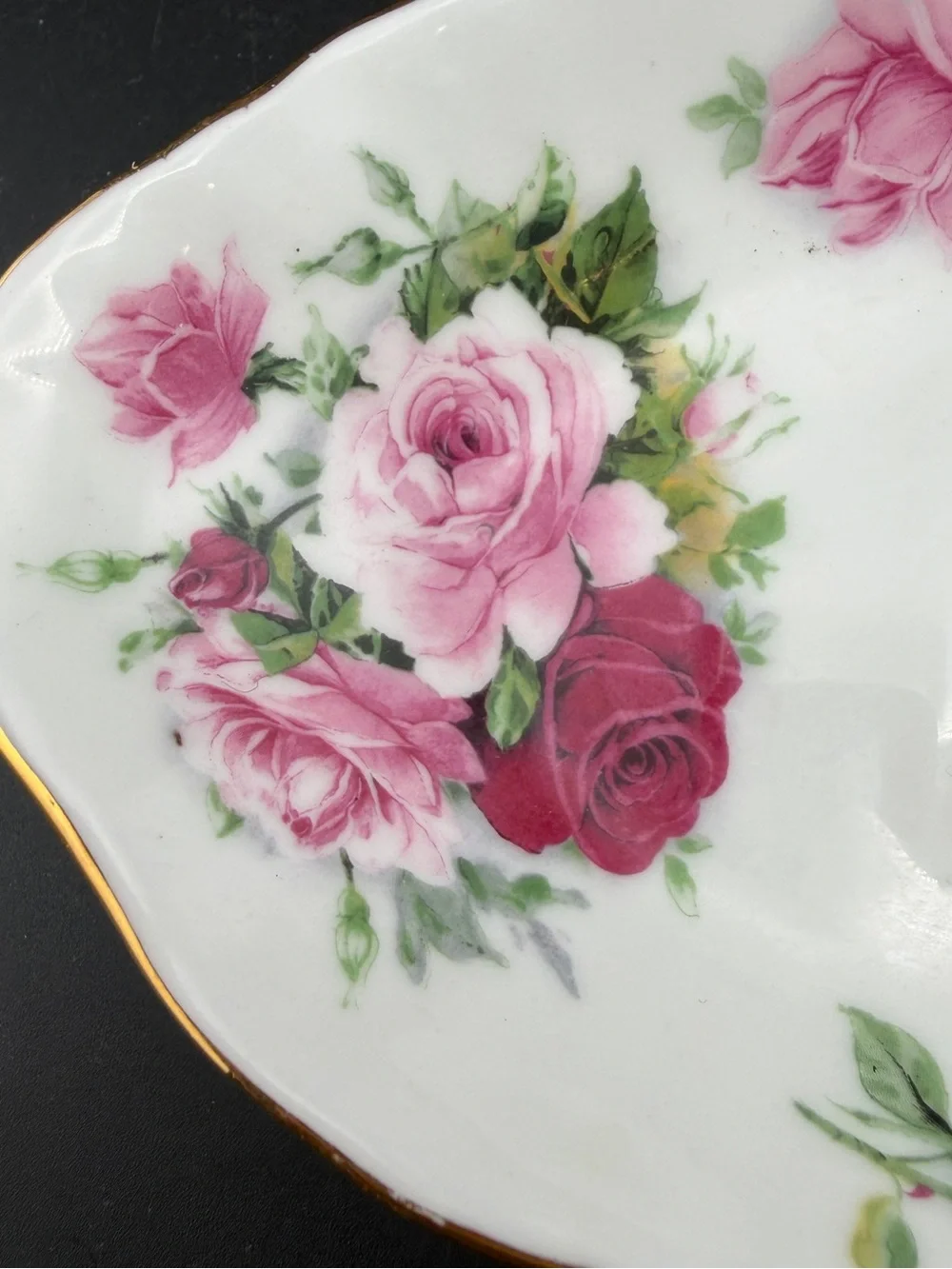 Vintage Crown Staffordshire England Fine Bone China Rose Flower Bath Soap Dish